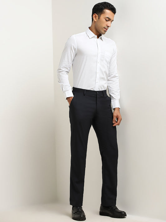 WES Formals White Checks Printed Slim-Fit Cotton Shirt