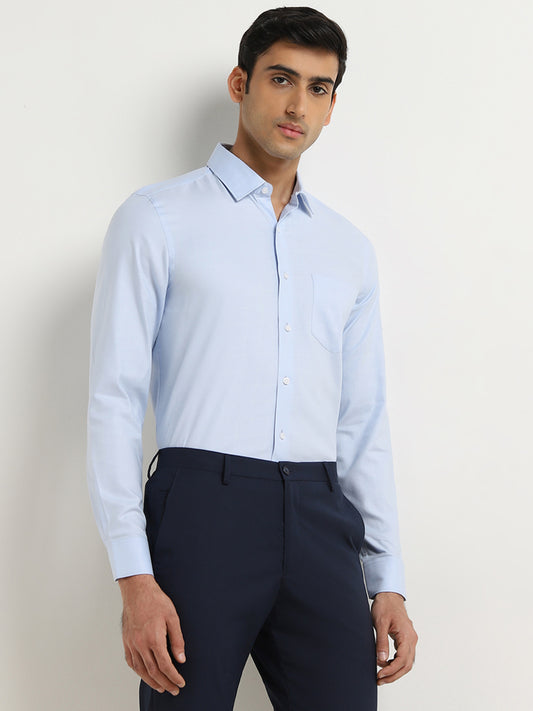 WES Formals Blue Checks Design Slim-Fit Cotton Shirt