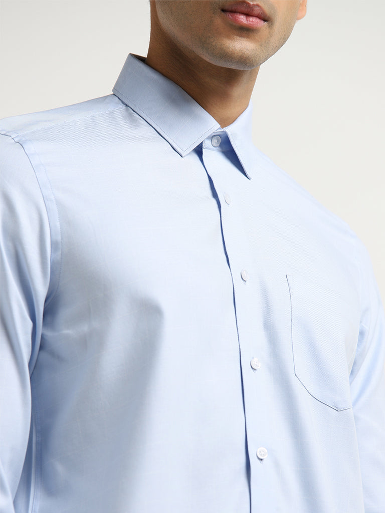 WES Formals Blue Checks Design Slim-Fit Cotton Shirt