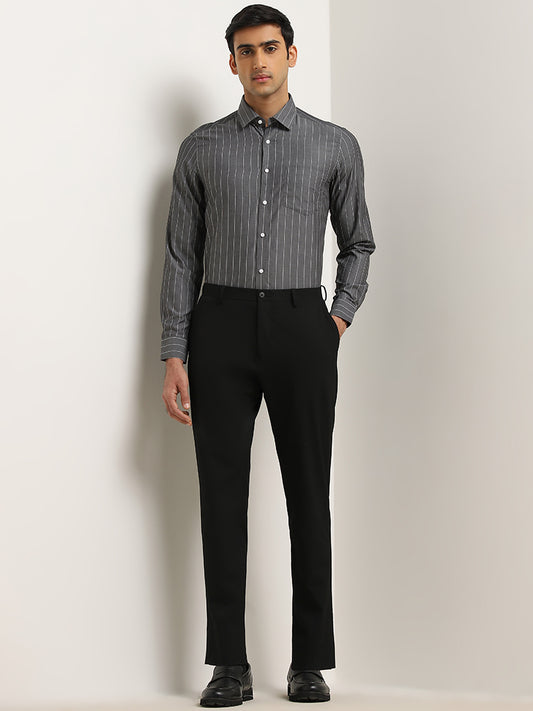 WES Formals Charcoal Pinstriped Slim-Fit Cotton Shirt