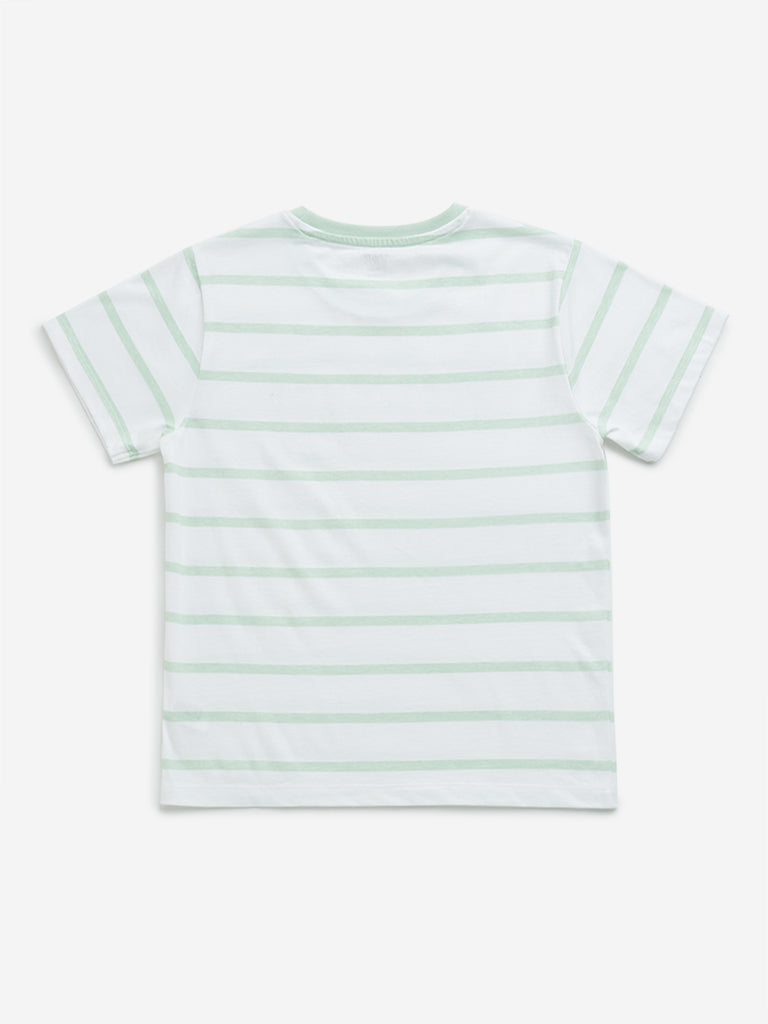 Y&F Kids Green Striped Cotton T-Shirt