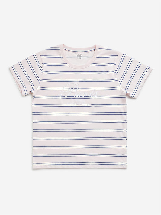 Y&F Kids Pink Striped Cotton T-Shirt