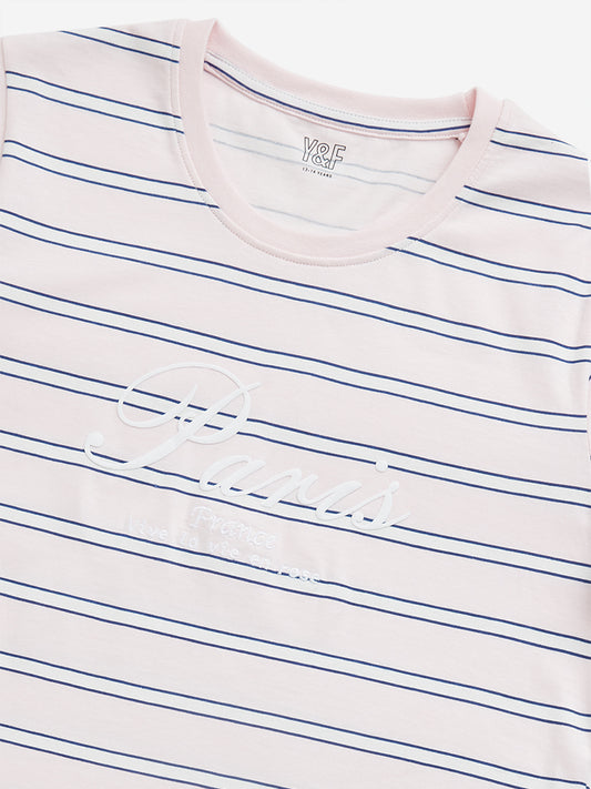 Y&F Kids Pink Striped Cotton T-Shirt