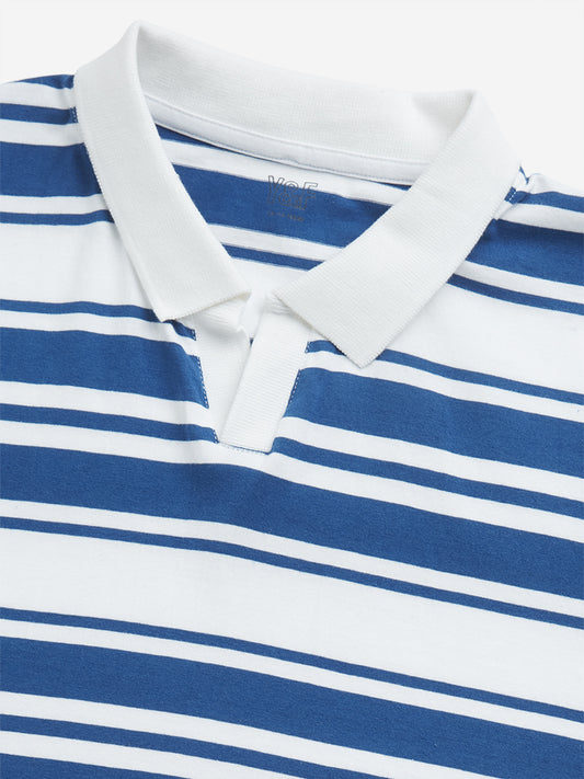 Y&F Kids Dark Blue Striped Cotton Crop T-Shirt