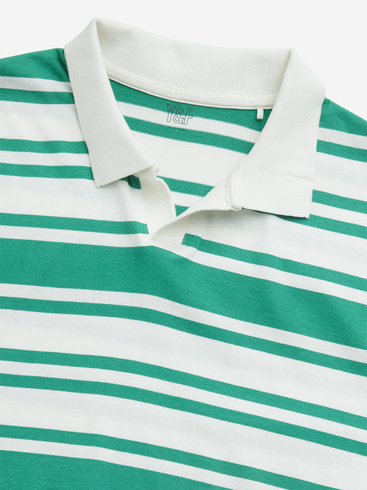 Y&F Kids Green Striped Cotton Crop T-Shirt