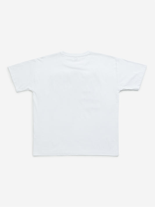 Y&F Kids White Text Embroidered Cotton T-Shirt