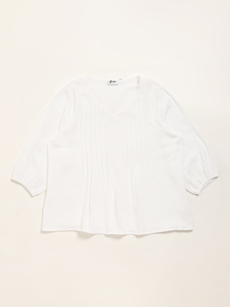 Gia White Textured Crinkled Blouse