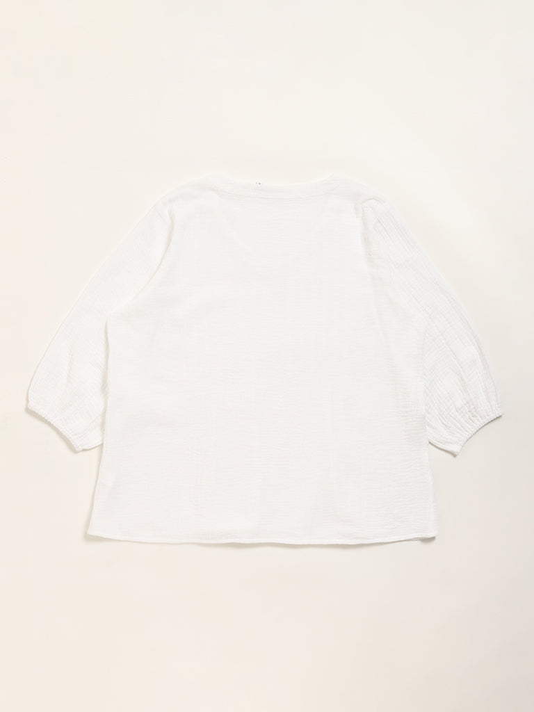 Gia White Textured Crinkled Blouse