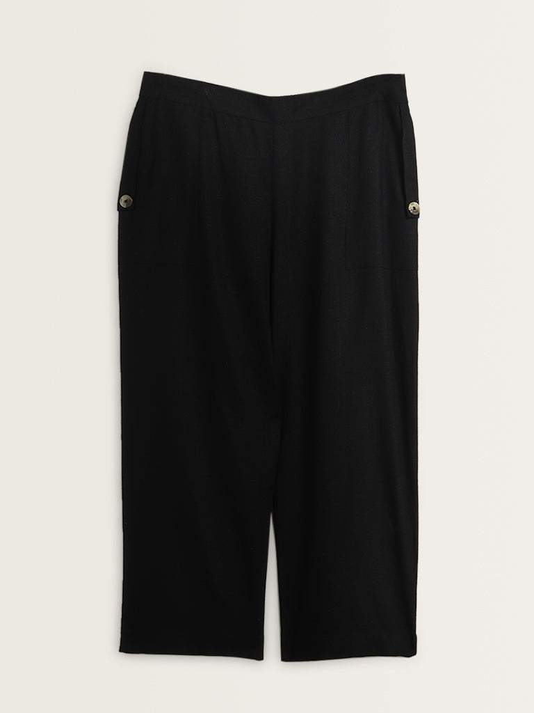 Gia Black Mid-Rise Straight-Fit Pants