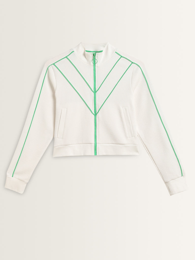 Studiofit White Contrast Design Ribbed Jacket
