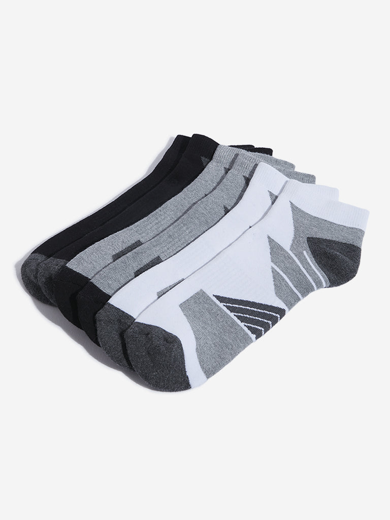 WES Lounge Grey Geometrical Printed Cotton Blend Socks - Pack of 3