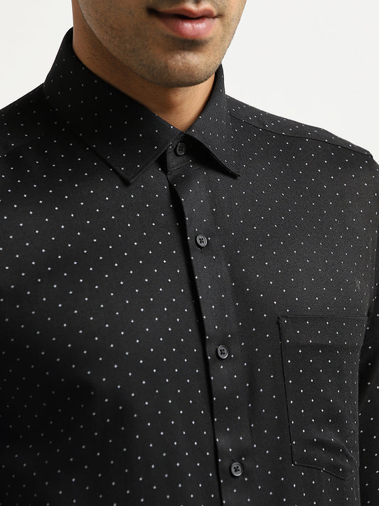WES Formals Black Printed Slim-Fit Shirt