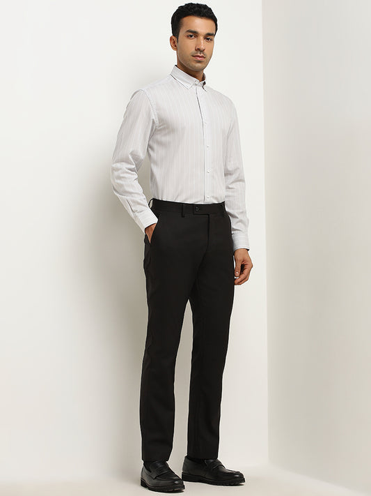 WES Formals Off-White Striped Slim-Fit Cotton Shirt