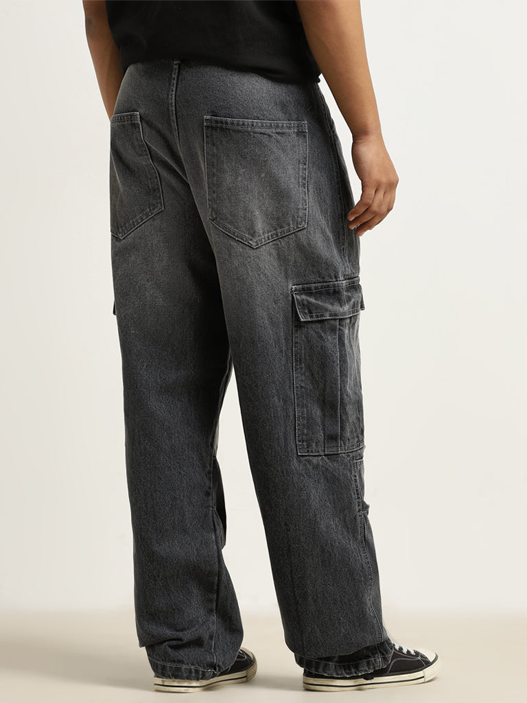 Nuon Grey Relaxed - Fit Cargo-Style Mid - Rise Jeans
