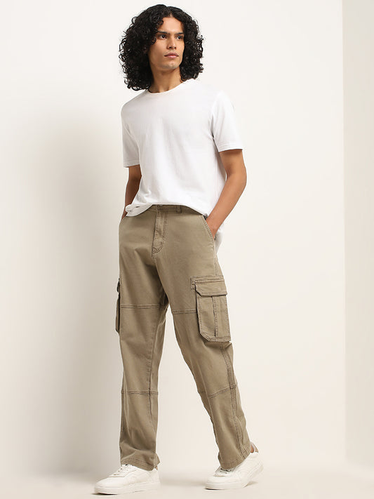 Nuon Taupe Mid - Rise Relaxed - Fit Cargo-Style Jeans