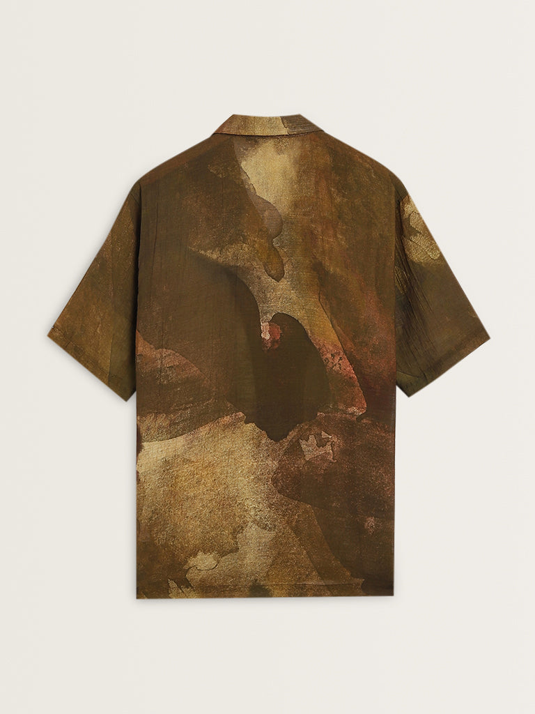 Nuon Brown Abstract Design Relaxed-Fit Shirt