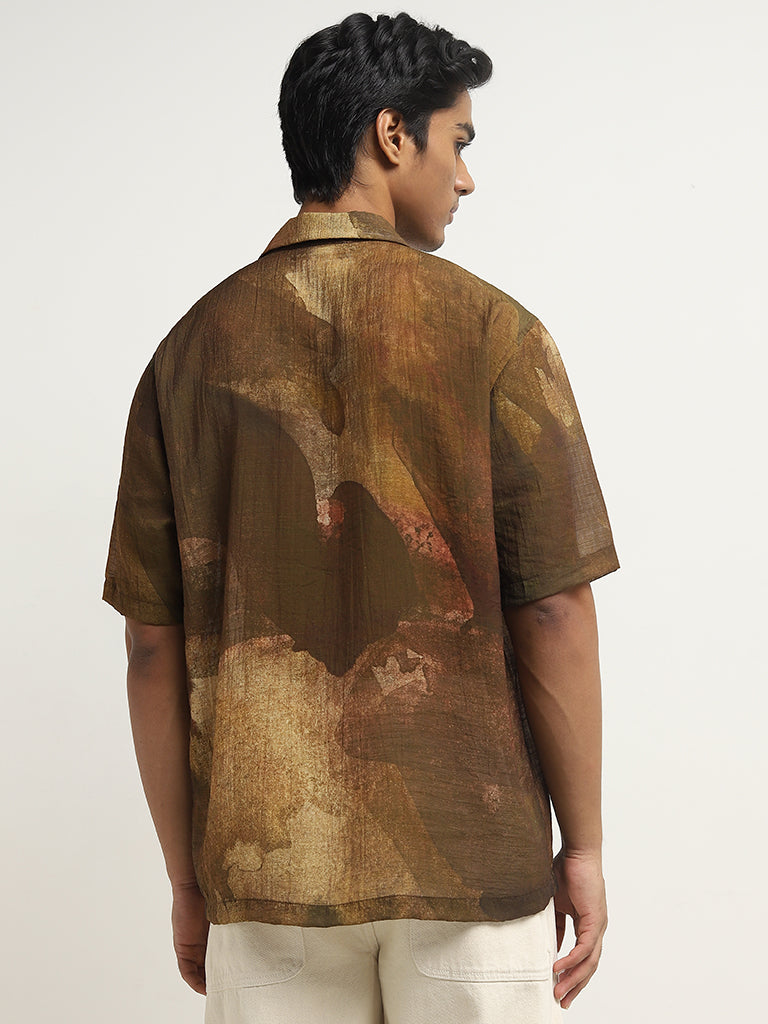 Nuon Brown Abstract Design Relaxed-Fit Shirt