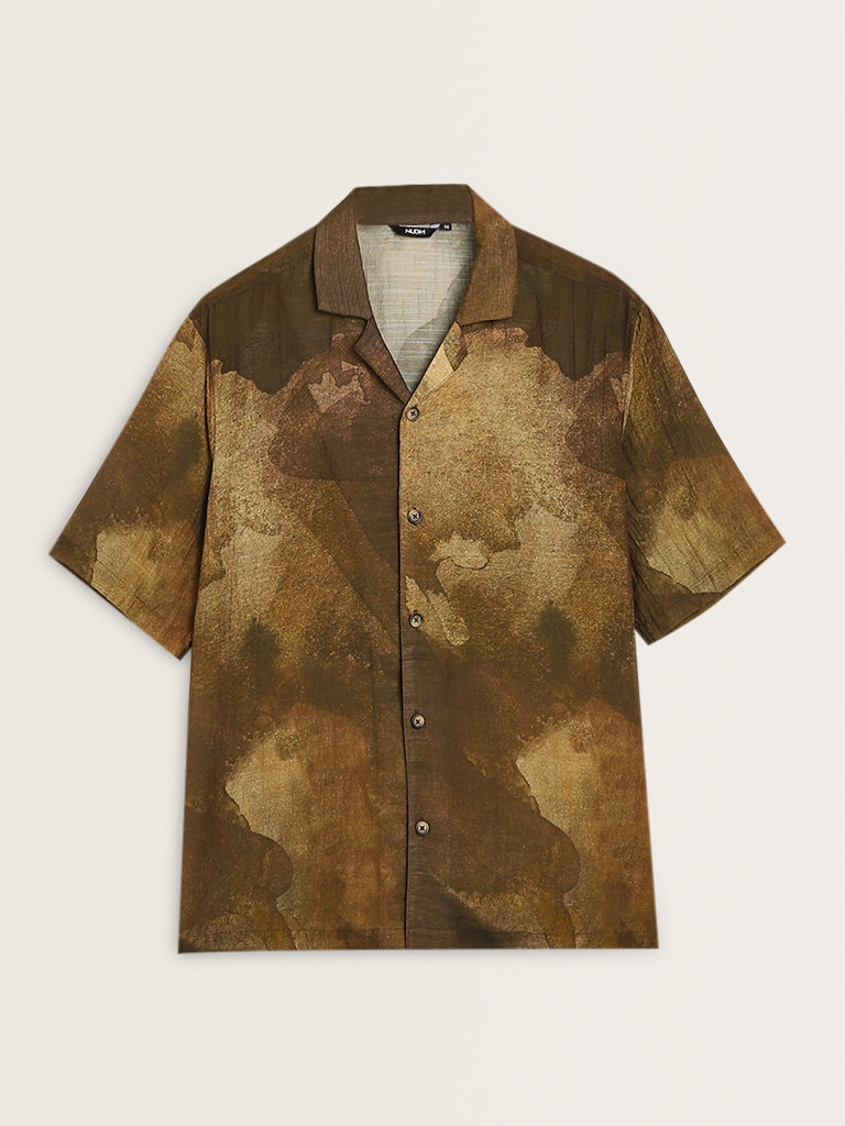 Nuon Brown Abstract Design Relaxed-Fit Shirt