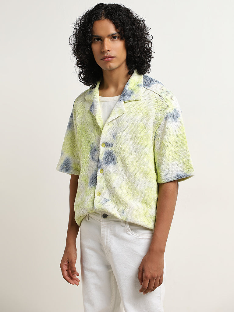 Nuon Yellow Tie-Dye Knitted Relaxed-Fit Shirt