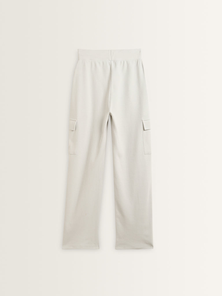 Studiofit Grey Waffle-Textured High Rise Track Pants