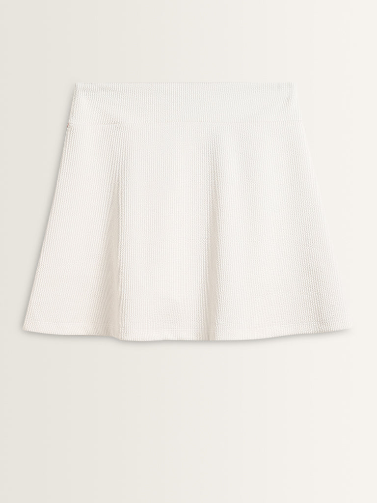 Studiofit White Textured High-Rise Cotton Skirt