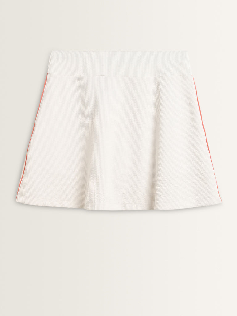 Studiofit White Textured High-Rise Cotton Skirt