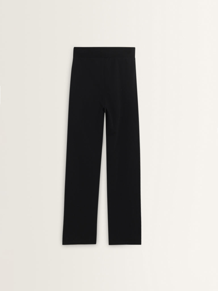 Studiofit Black Contrast High-Rise Cotton Blend Track Pants