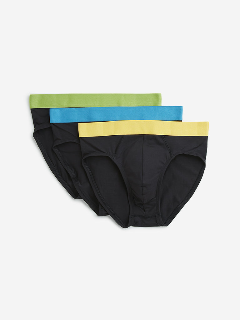 WES Lounge Black Cotton Blend Briefs - Pack of 3