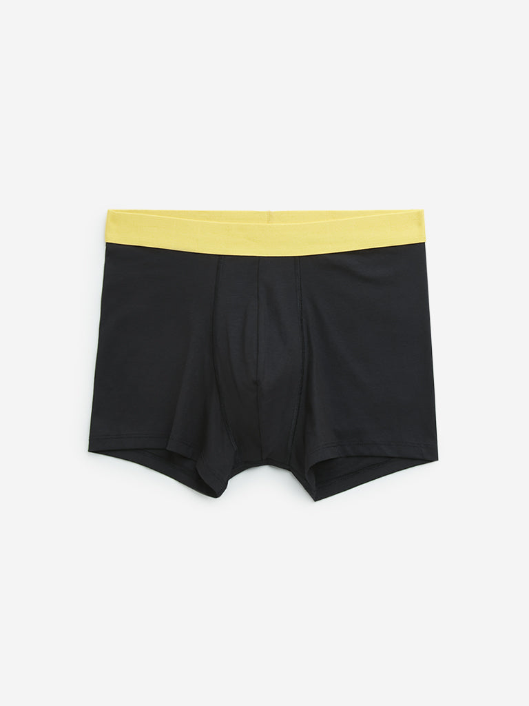 WES Lounge Black Solid Cotton Blend Trunks - Pack of 3