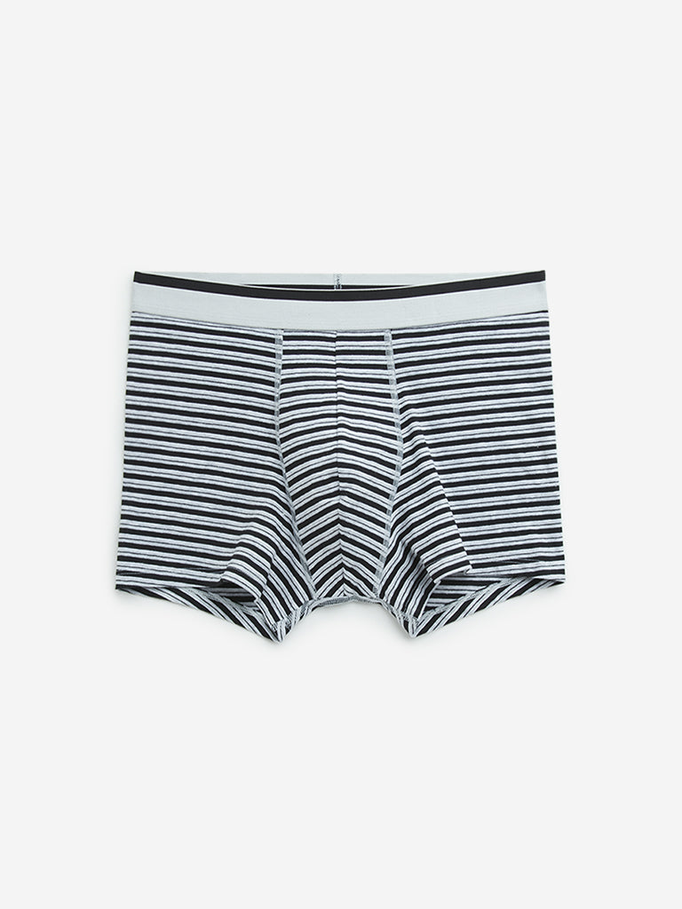 WES Lounge Grey Striped Cotton Blend Trunks - Pack of 3