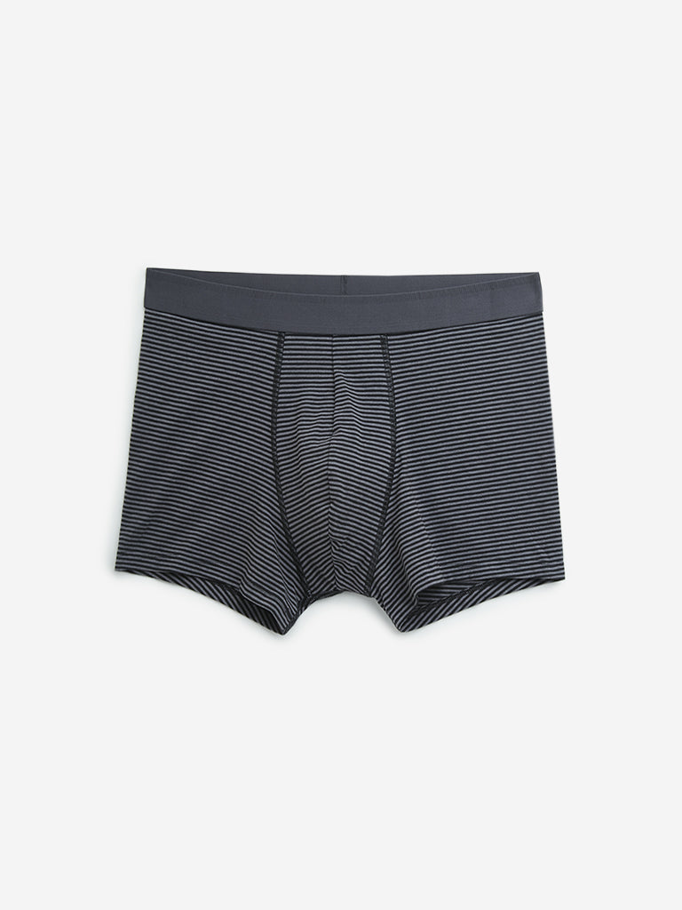 WES Lounge Black Striped Cotton Blend Trunks - Pack of 3