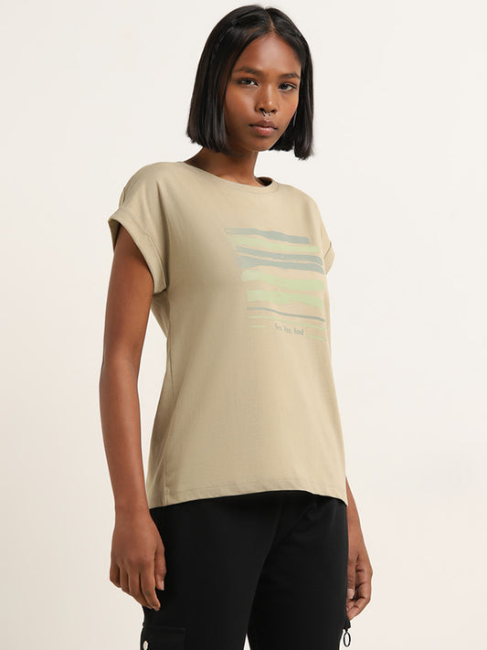 Studiofit Sage Stripe Patterned Cotton T-Shirt