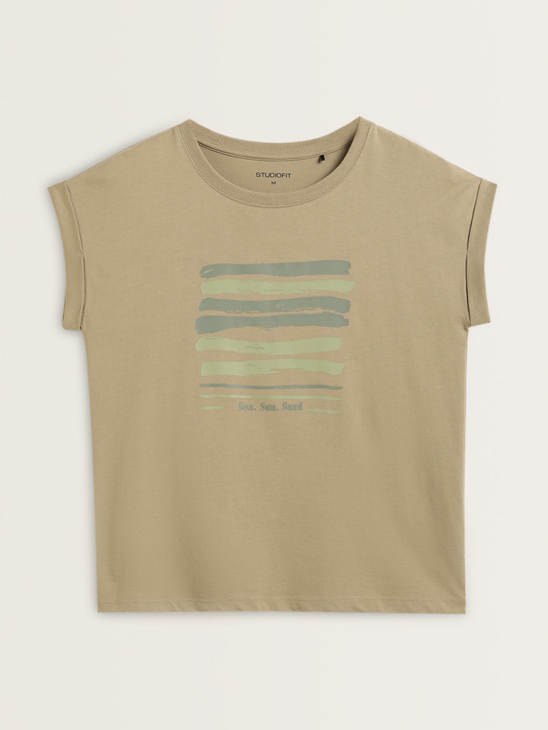 Studiofit Sage Stripe Patterned Cotton T-Shirt