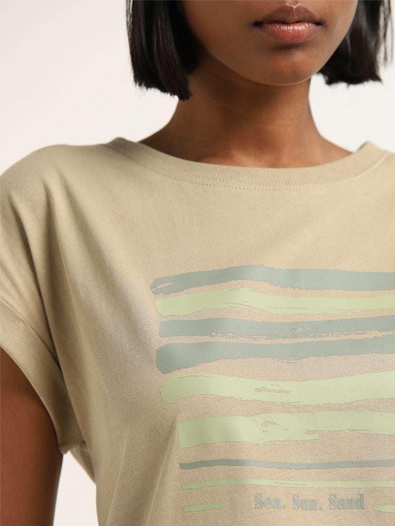 Studiofit Sage Stripe Patterned Cotton T-Shirt