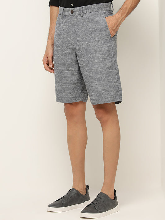 Ascot Grey Relaxed-Fit Mid-Rise Cotton Shorts