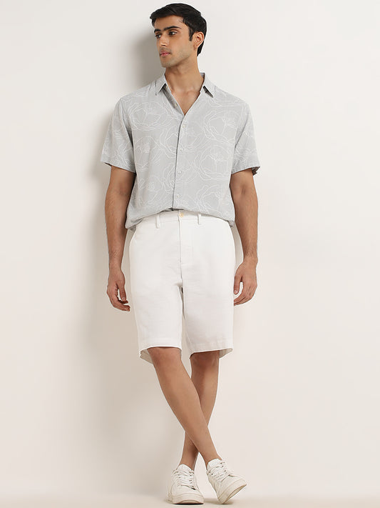 Ascot White Relaxed-Fit Mid-Rise Cotton Shorts