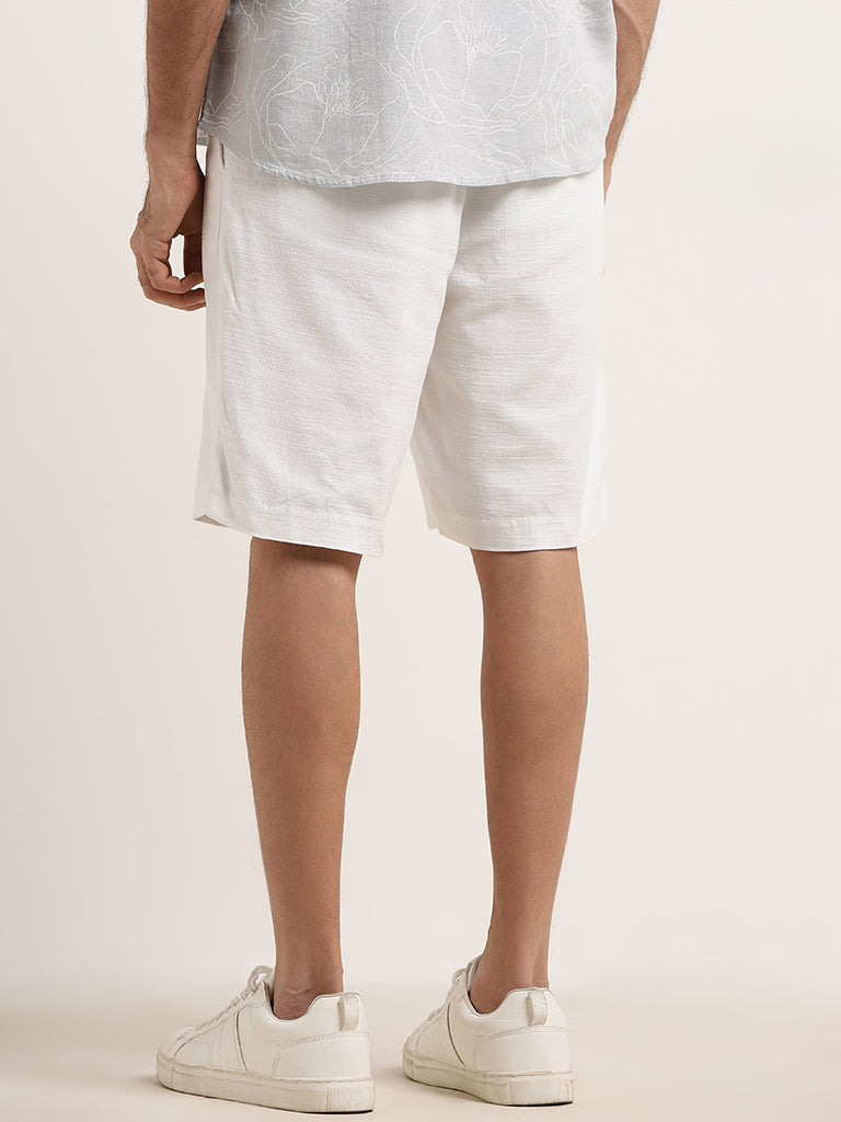 Ascot White Relaxed-Fit Mid-Rise Cotton Shorts