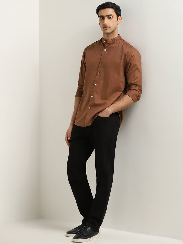 Ascot Tan Solid Relaxed-Fit Cotton Shirt