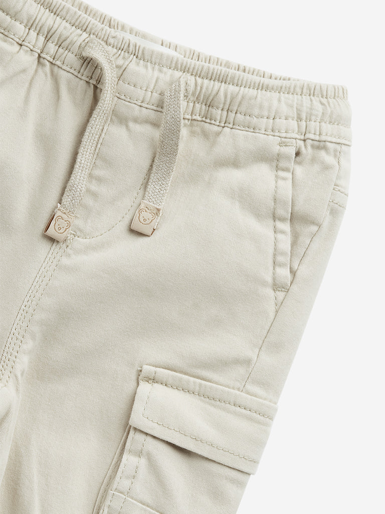 HOP Baby Beige Mid-Rise Cotton Cargo Joggers