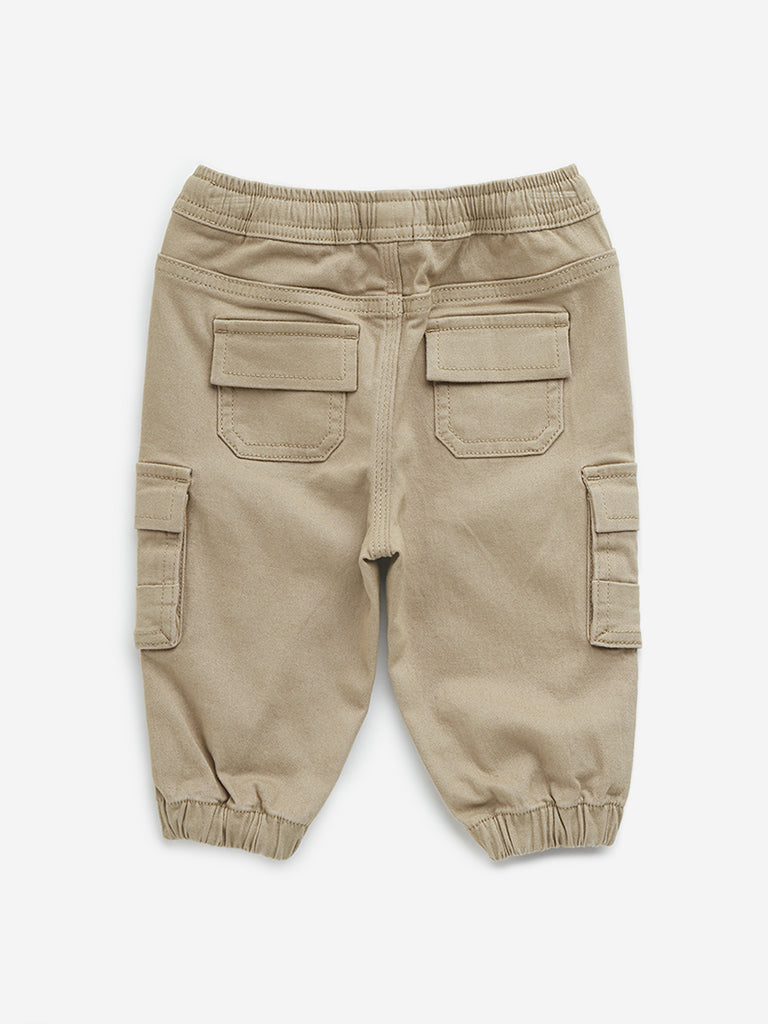 HOP Baby Khaki Mid-Rise Cotton Blend Joggers