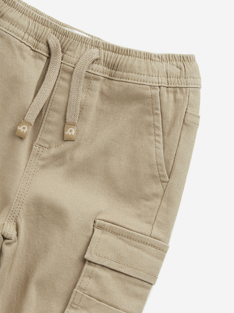 HOP Baby Khaki Mid-Rise Cotton Blend Joggers