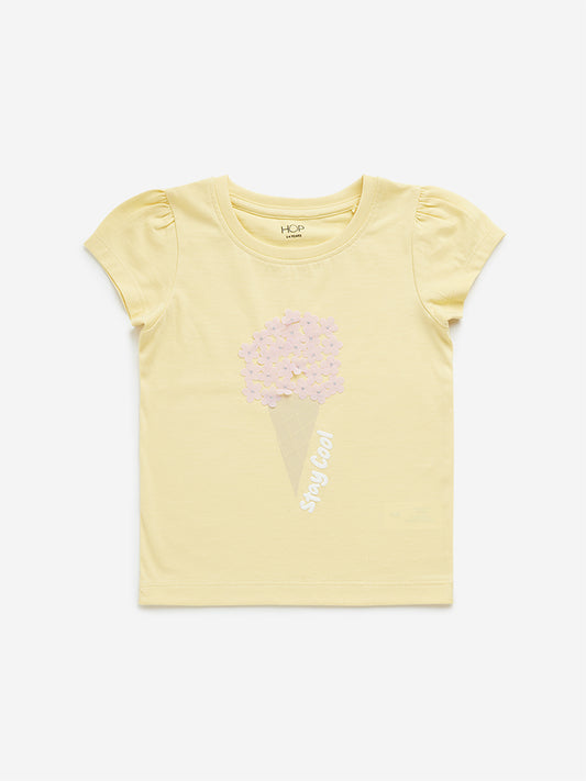 HOP Kids Yellow Ice-Cream Design Cotton T-Shirt