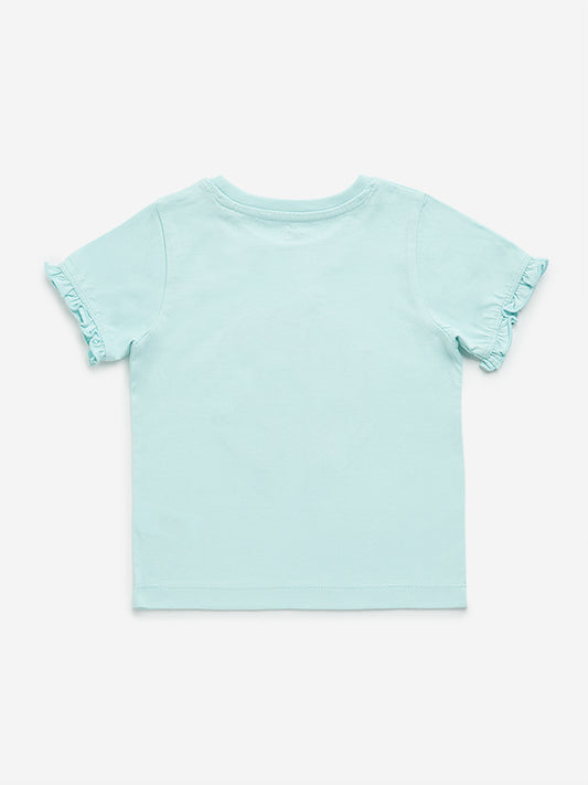 HOP Kids Mint Text Printed Cotton T-Shirt