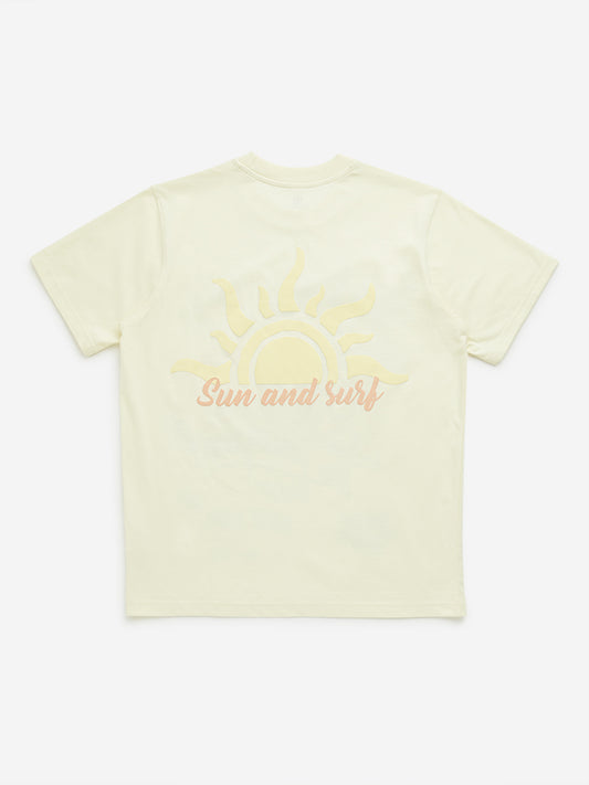 Y&F Kids Light Yellow Printed Cotton T-Shirt