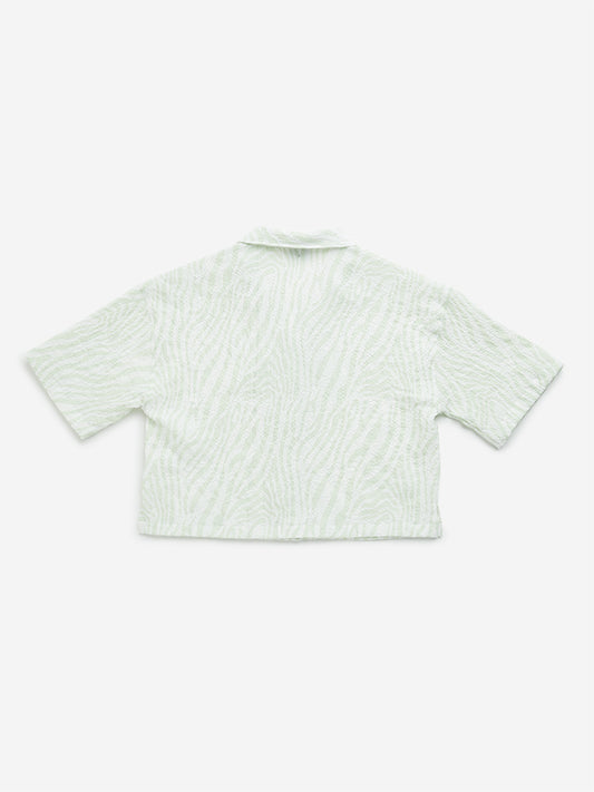 Y&F Kids Green Abstract Cropped Cotton Shirt