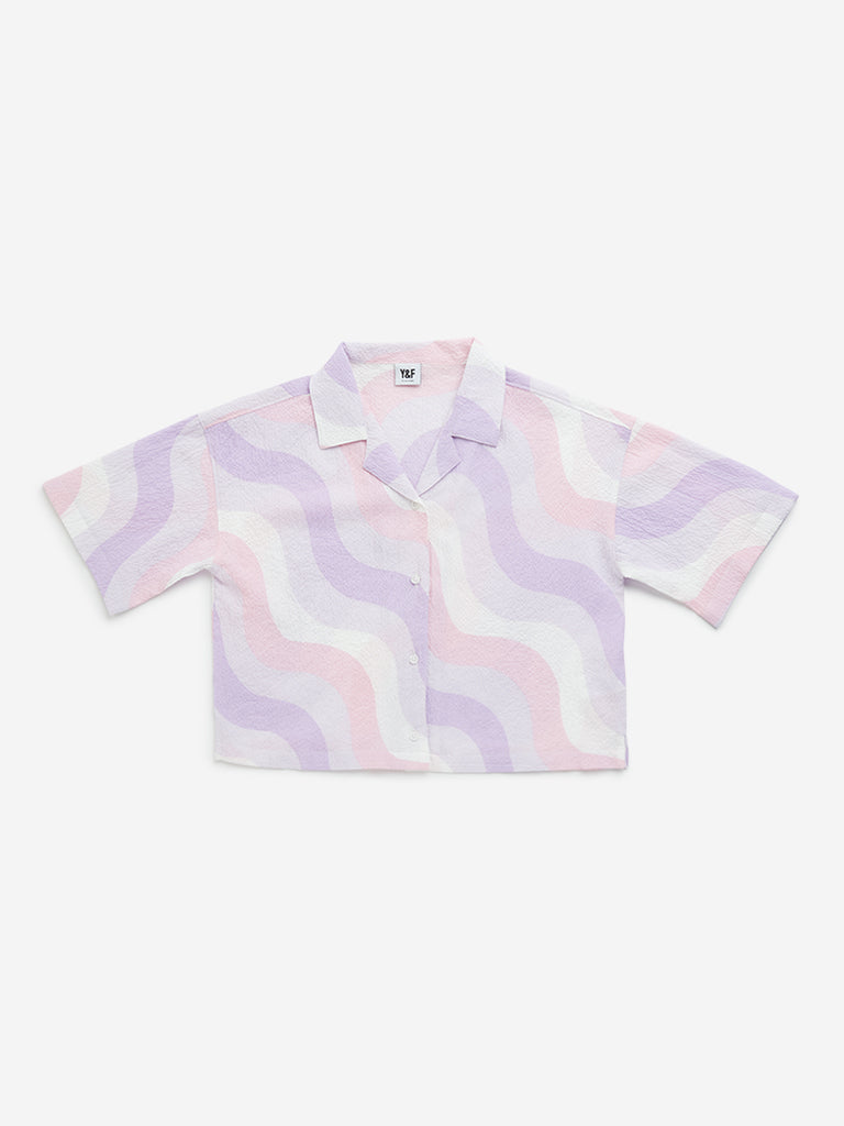 Y&F Kids Multicolour Abstract Cropped Cotton Shirt