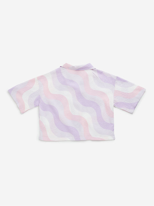 Y&F Kids Multicolour Abstract Cropped Cotton Shirt