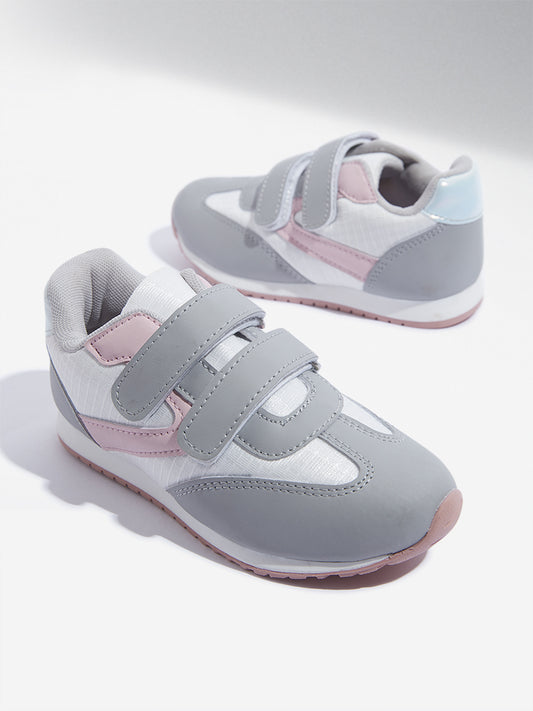 Yellow Pink Colour-Blocked Velcro Shoes