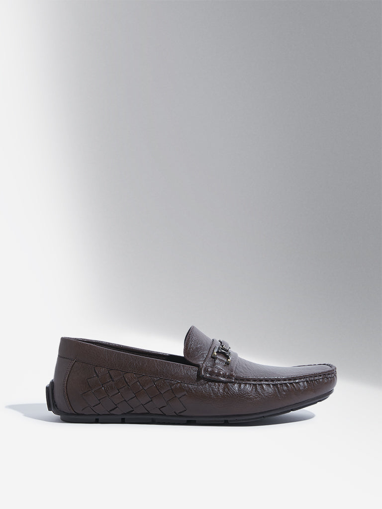 SOLEPLAY Dark Brown Woven-Textured Loafers