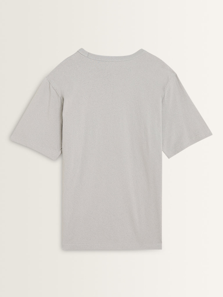 WES Casuals Light Grey Solid Relaxed-Fit Cotton T-Shirt